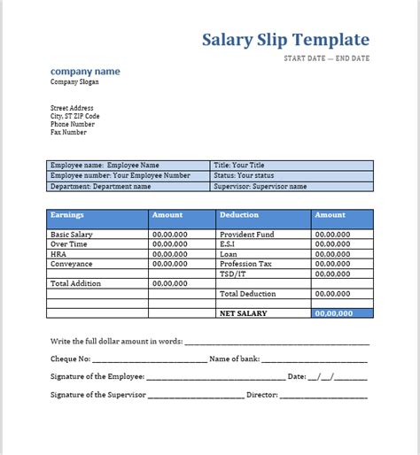 Free Salary Slip Template Word Printable Templates