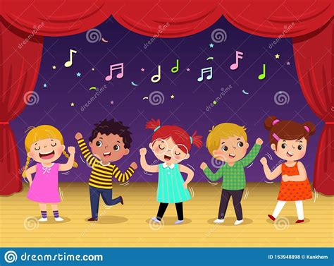 Group Of Kids Dancing And Singing A Song On The Stage Childrens