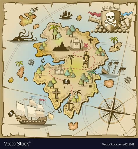 Pirate Treasure Island Map Royalty Free Vector Image