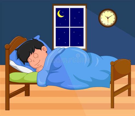 Niño De Dibujos Animados Durmiendo De Noche En El Dormitorio