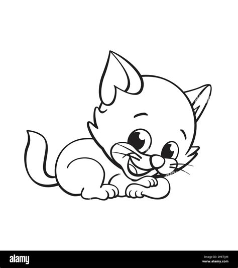 Lindo Gato Gatito Sonriente De Dibujos Animados Acostado Durmiendo Para