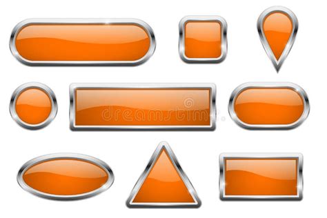 Orange Glass Buttons With Chrome Frame Stock Vector Illustration Of