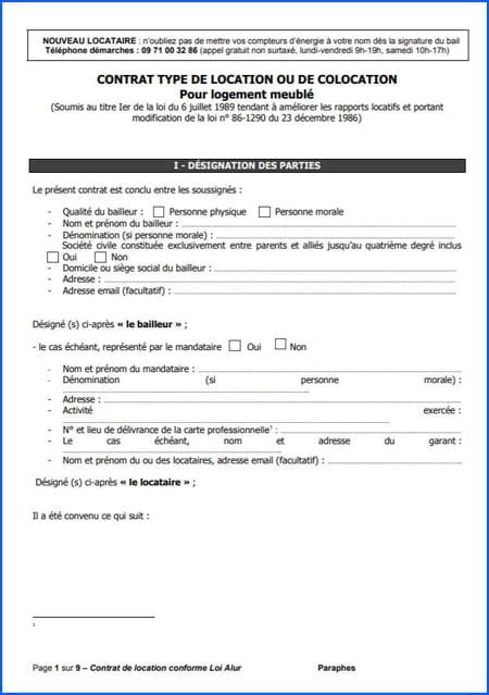 Contrat De Location Mod Le Word Pdf Gratuit Et Conforme Alur T L Charger