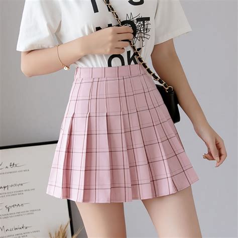 Ulzzang Korean Fashion Plaid Mini Skirt Schoolgirl Summer White Pink