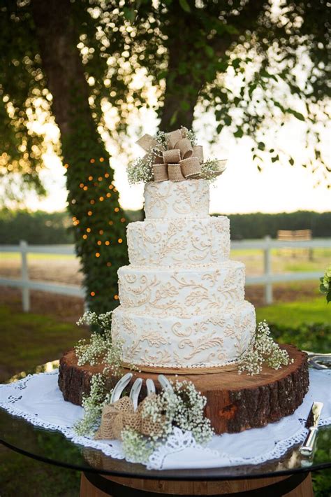 rustic burlap and lace wedding cake