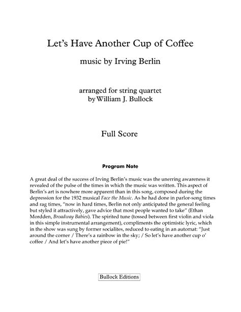 let s have another cup of coffee sheet music irving berlin string quartet