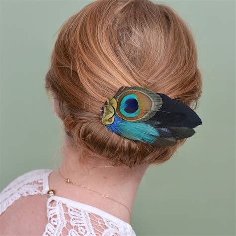 peacock feather hair clip peacock feather fascinator etsy