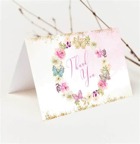 Editable Butterfly Thank You Card Template Butterfly Birthday Etsy