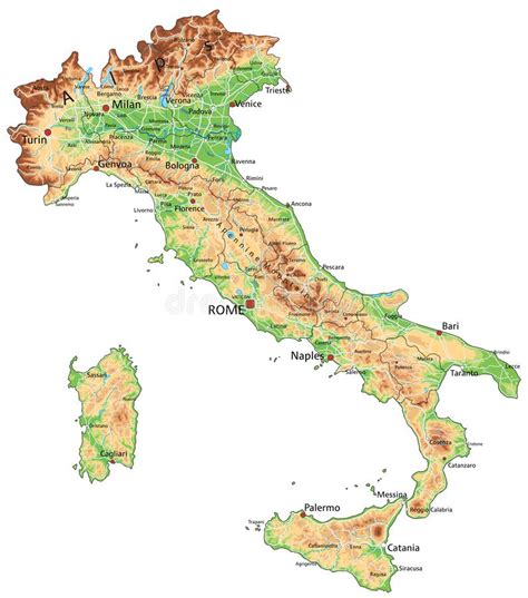 Perno Del Mapa Con El Mapa Detallado De Italia Y De Países Vecinos