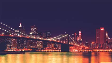 New York City Cityscape Usa Night Brooklyn Bridge Landscape