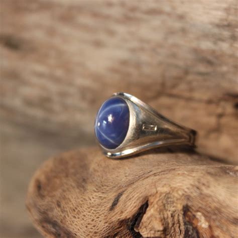 Vintage Mens Blue Linde Star Sapphire Ring 14k Gold Mens Ring 73 Grams
