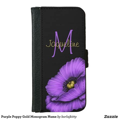 Purple Poppy Gold Monogram Name Iphone Wallet Case Gold
