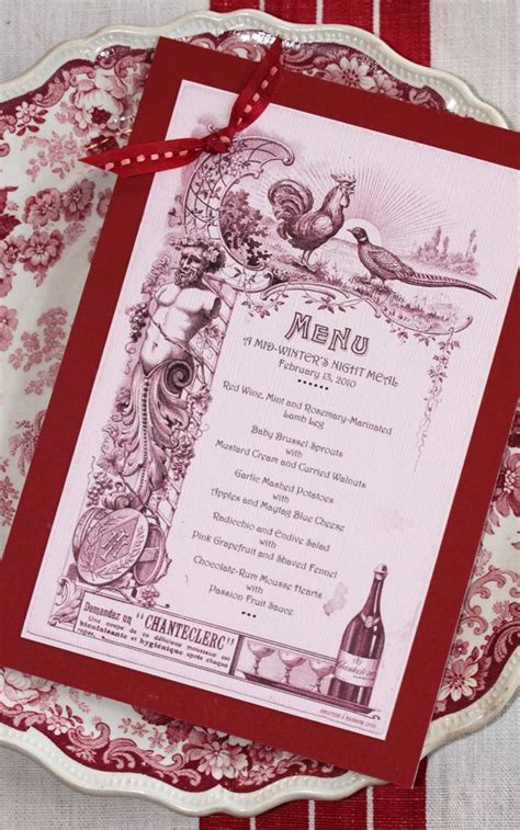 These are easy french recipes because they require no technique, just organization of your time. valentine's day menu, scrapbooking, vintage menu | Bistro ...