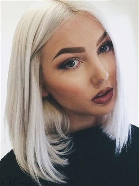Chocolate brown layered hair with light highlights. Lace Front Shoulder Length White Blonde Bob Cut Wig Middle ...