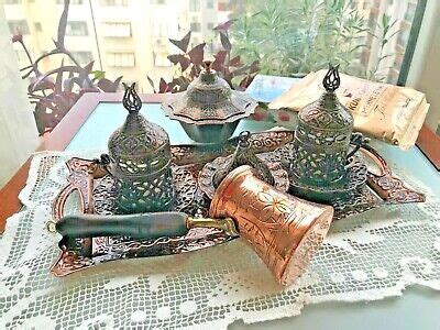 Turkish Greek Arabic Coffee Serving Set Pot Cup Cezve Gawa Tray Delight
