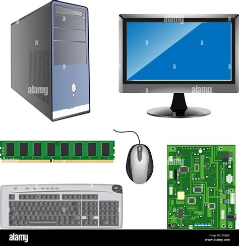 Vector Detailed Computer Hardware Icons On White Background Stock