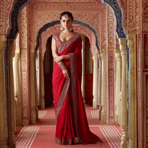 A Classic Red Sabyasachi Saree In Tussar Georgette With A ‘tilla Work