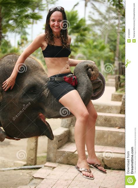 Elephant And The Girl Stock Image Image Of Happy Animal