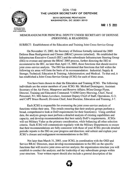 Memorandum For Principal Deputy Under Secretary Of Defense Personnel