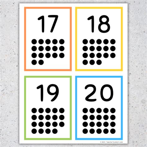 Number Flash Cards 1 20 Counting Dots Ten Frames Back To School