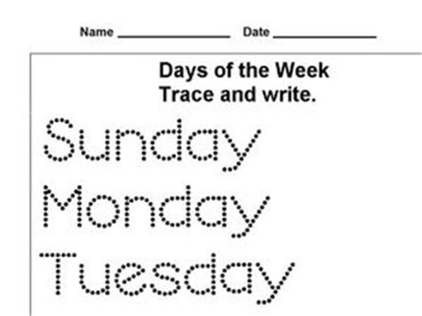 days   week trace  write worksheet  st grade lesson planet