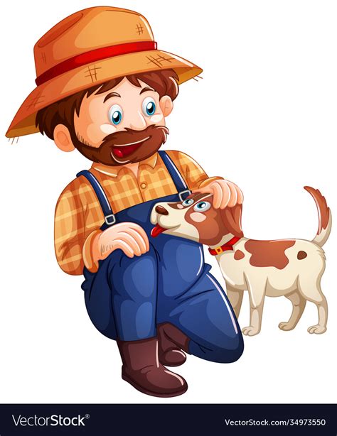 Farmer Playing With Cute Dog On White Background Vector Image