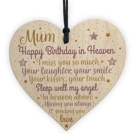 Mum Birthday Memorial Plaque Wood Heart Sign Grave Tribute T