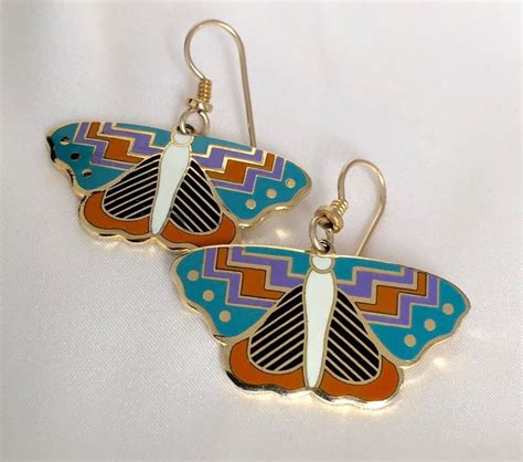 Laurel Burch Papillon Butterfly Earrings Cloisonne Dangly Insect By