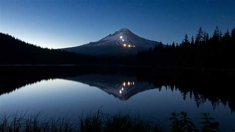 Download Wallpaper 2560x1440 Mountain Lights Lake Reflection Trees