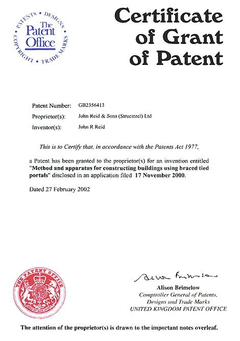 Patent Certificate Template Williamson