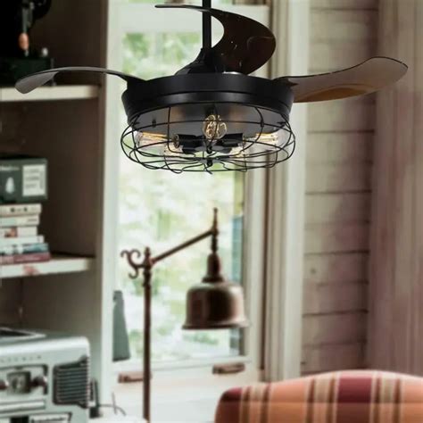 42and Farmhouse Ceiling Fan Light Fixture Retractable Chandelier Lamp