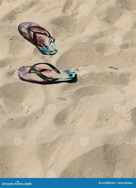Colourful Flip Flop Thongs On A Sandy Beach Stock Image Image Of Blue Thongs 61898243