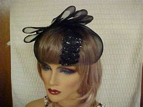 Net Hat Trimmed With Stiff Bow And Sequins Size Is Large Etsy Bows Hat Pins Sequins