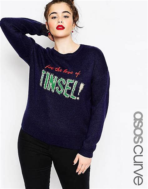 Asos Curve Christmas Jumper With For The Love Of Tinsel Asos