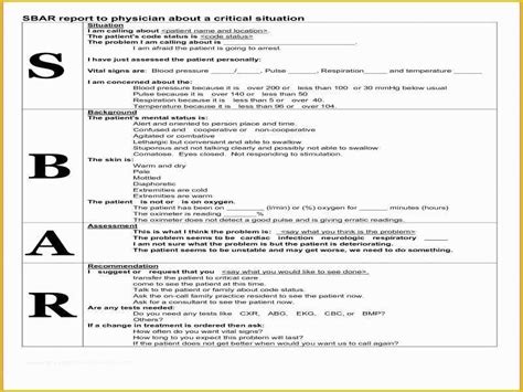 Free Printable Sbar Template Of Sbar Cheat Sheet To Pin On Pinterest