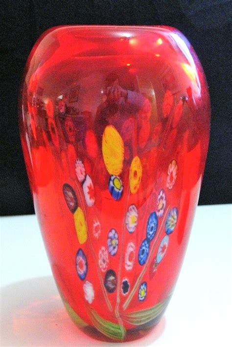 Heavy Red Multi Colored Millefiori Art Glass Vase Murano Ebay Glass Art Vintage Art Glass