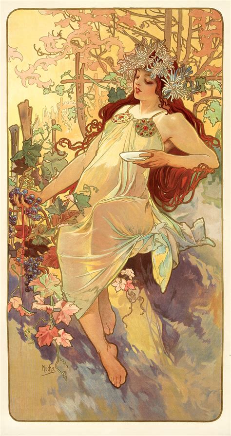 The Seasons By Alfons Mucha 1896 Puppies And Flowers