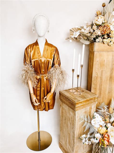 Satin Silk Bridal Robe With Detachable Ostrich Feather Trim In Etsy In Silk Bridal Robe