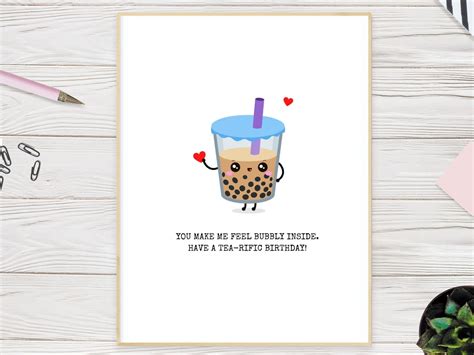 Cute Bubble Tea Birthday Card Boba Pun Card Pdf Printable Etsy