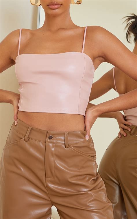 Light Pink Faux Leather Crop Top Tops Prettylittlething