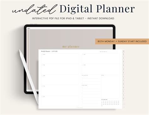 Digital Planner Undated Planner With Hyperlinks Goodnotes Etsy