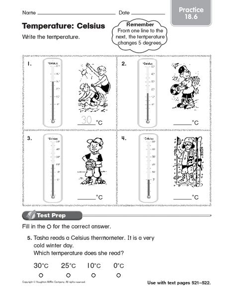 temperature celsius worksheet for 4th 5th grade