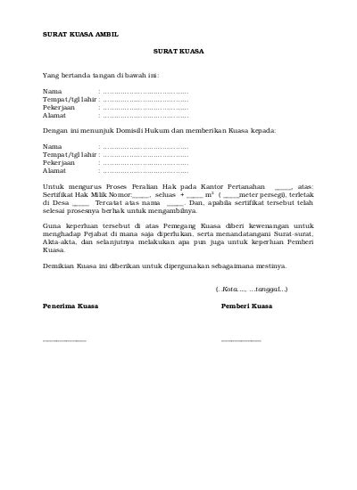 Detail Contoh Surat Kuasa Pengurusan Sertifikat Tanah Koleksi Nomer 51