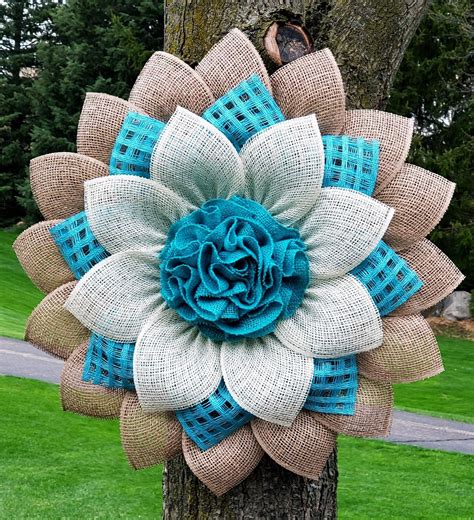 Strands of beads, freeform chips or pendants. Large Natural, Turquoise and Cream Poly Burlap / Burlap ...