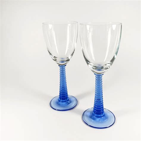 Cobalt Blue Stem Wine Glasses Set Of 2 Etsy