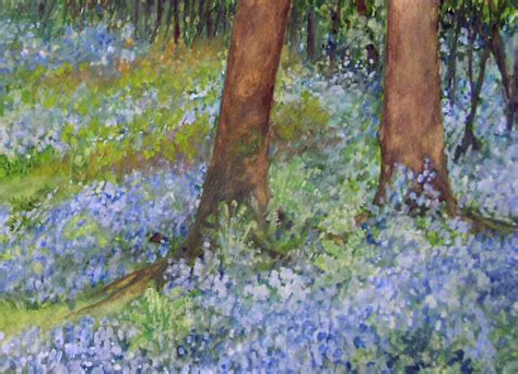 Watercolor Bluebells Trees Spring Woodlands Spring Large Nature