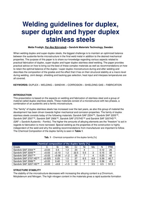 Pdf Welding Guidelines For Duplex Super Duplex And Hyper Duplex