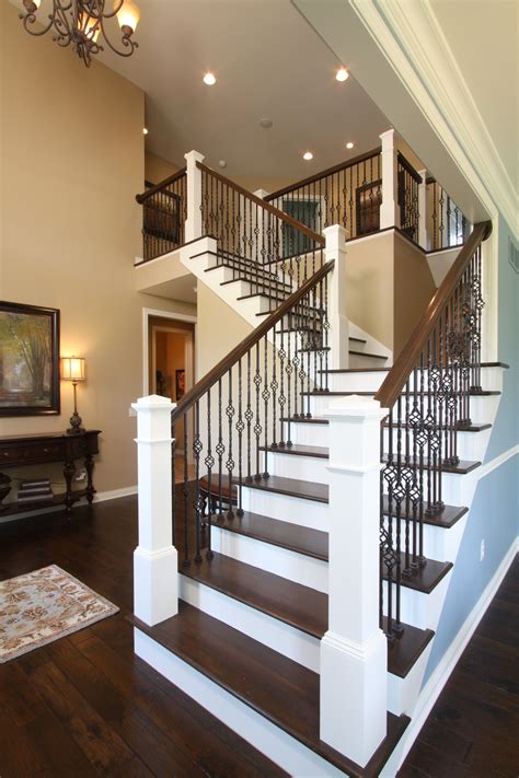 Open Railing Stairs With Wrought Iron Balusters House