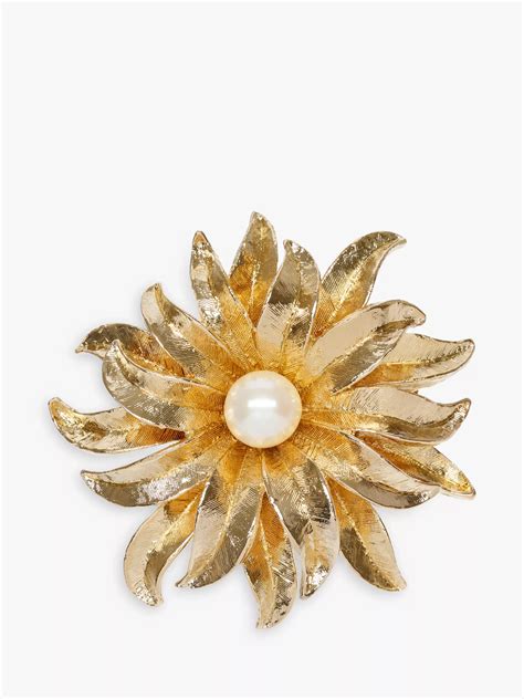 Eclectica Vintage 22ct Gold Plated Faux Pearl Flower Brooch Old Gold