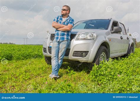 Man Standing In Front Of Car Stock Image Image Of Vacation Driving 59959315